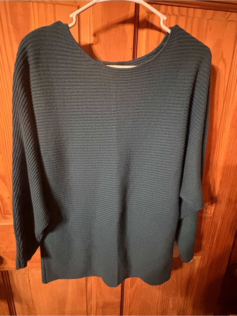 a.n.a Teal Ribbed Crewneck Sweater